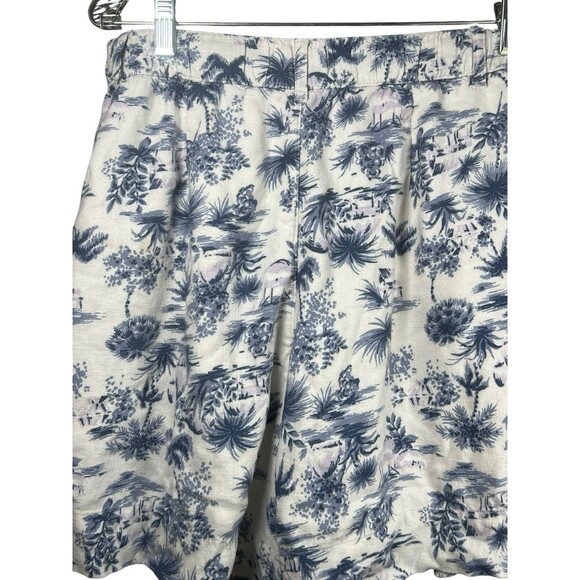 Abercrombie & Fitch Linen Blend Shorts M Blue Toile Tropical Print‎ Resort Beach - Picture 9 of 11